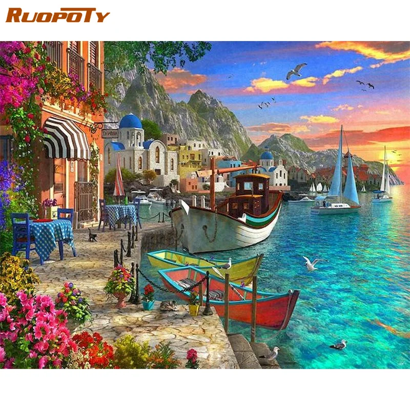 

RUOPOTY Frame Stream Landscape Diy Painting By Numbers Kits Acrylic Paints Picture For Unique Gift Artwork Home Wall Art Decor
