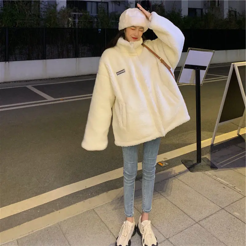 

Winter Thicken Warm Loose Lamb Wool Sweatershirt Oversized Women Korean Teddy Fleece Female Jackets Fashion Causal Coats