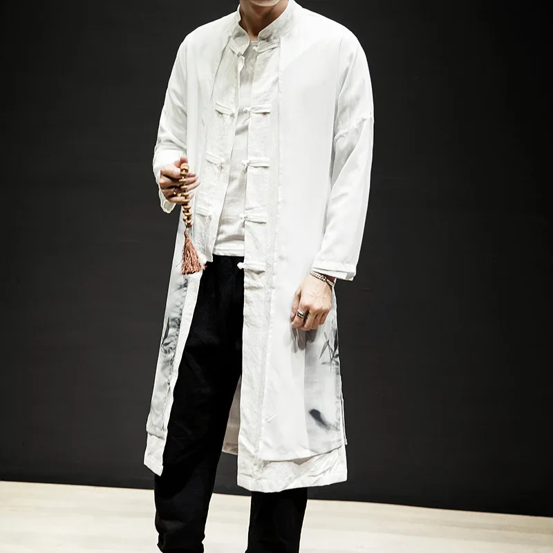Мужской винтажный костюм с пряжкой белый Повседневный длинный жакет