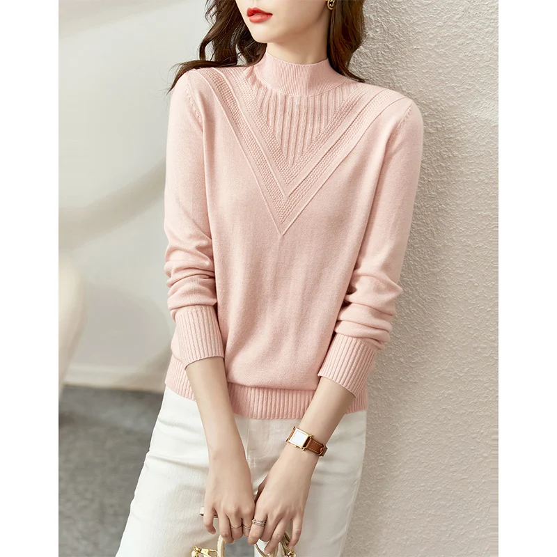 

Vimly Pink Knit Pullovers Women's Basic Sweater Korean Fashion Soft Wool Winter Sweater Elegant Long Sleeve Tops Female Clothing