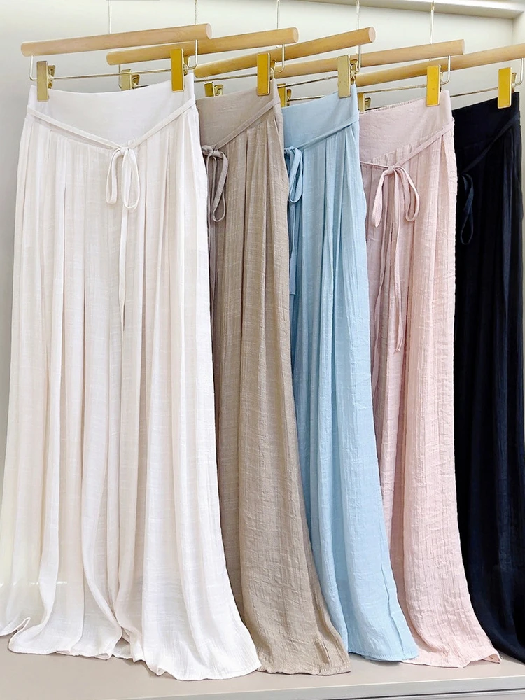 

Pants for Women 2023 Summer Solid Elastic Waist Belt Wide Leg Pants Streetwear Women Sweatpants Women Clothing Joggers Women