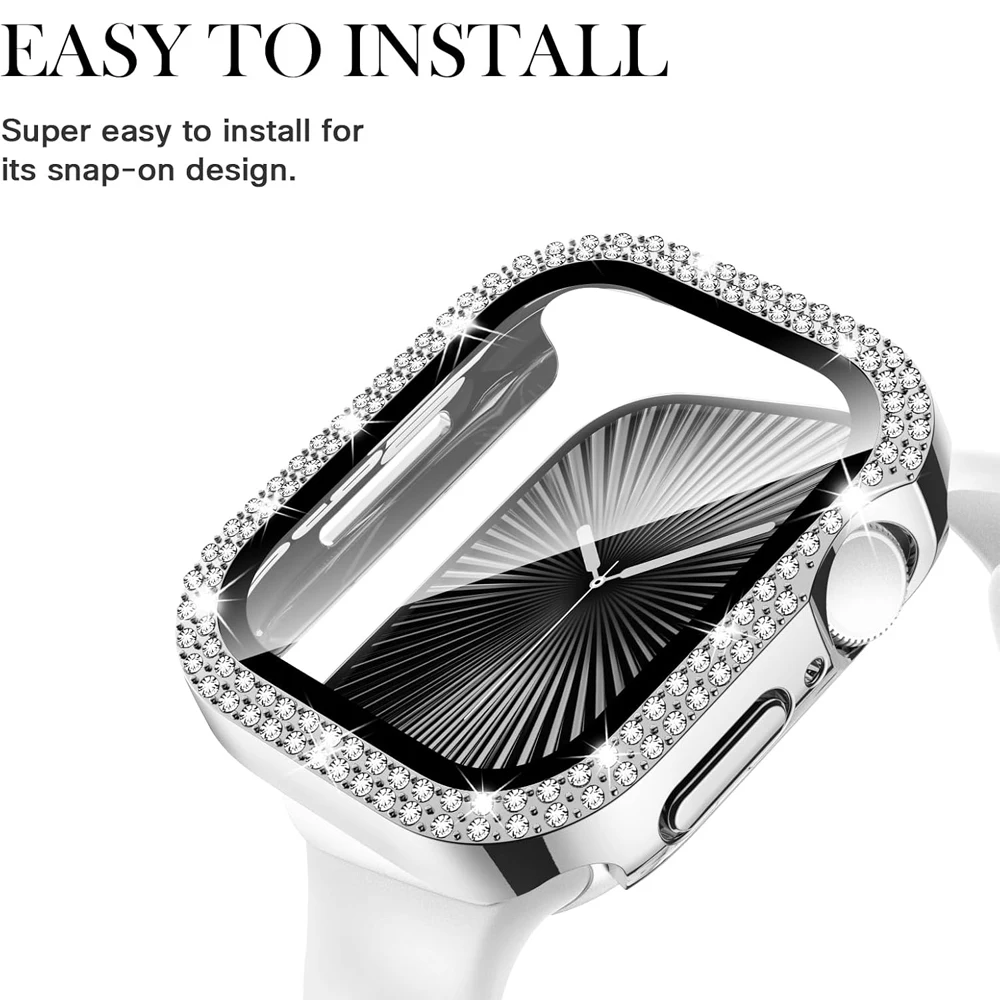 Фото Защитная пленка для экрана Apple Watch, чехол 10 11 42 мм 46 мм 38/40/41/44/45 мм, бампер с алмазным покрытием, закаленное стекло, серия 9 7 SE 6 8 5, защитная накладка №3