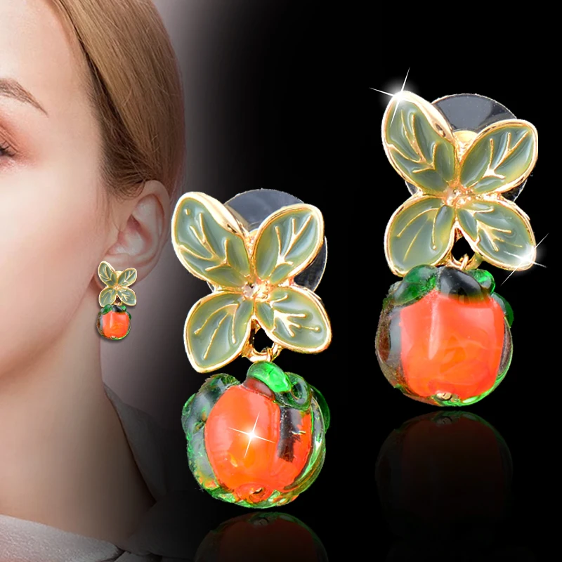 

LEEKER Fashion Persimmon Orange Color Flower Leaf Stud Earrings For Women Glass earrings 2022 Trend Jewelry Accessories 846 LK2