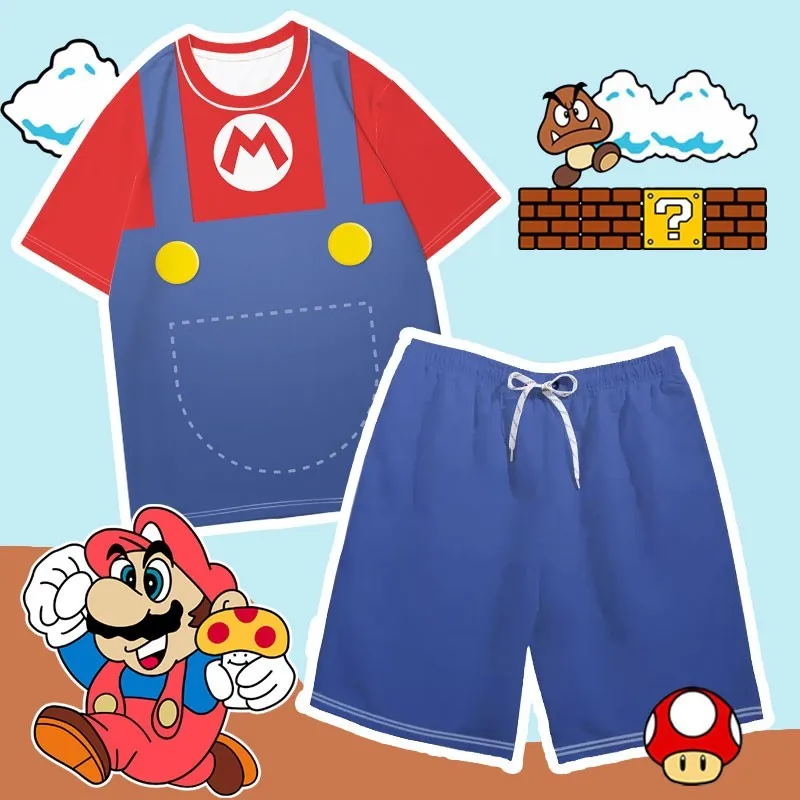 

Amine Super Mario T-shirt 2023 Summer New Kid Adult Kawaii Print Tops 100 Cotton Girl And Boy Short-Sleeve T-Shirt