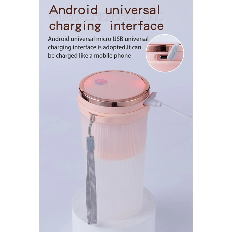 USB Electric Safety Juicer Cup 6-Blades Fruit Juice Mixer Rechargeable Juicing Mixing Crush Ice Smoothie Maker