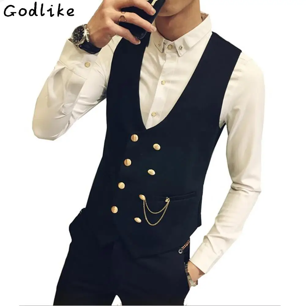 

Men's Suit Vest Double Breasted V Neck Formal Business Vest Slim Fit Waistcoat Wedding Groom Vests