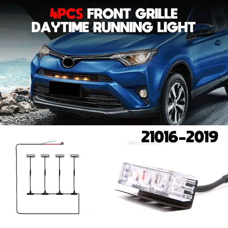 4 шт. Передняя решетка автомобиля фонари головного света для Toyota RAV4 2016 2017 2018 2019 DRL
