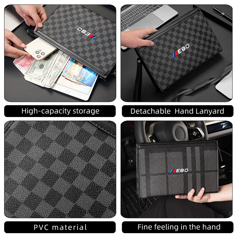 Fashion Plaid Clutch Car Logo Money Phone Storage Bag For BMW X3 X5 M5 M3 E46 E90 E60 F10 E39 F30 E36 G30 E87 E70 E91 E30 G20