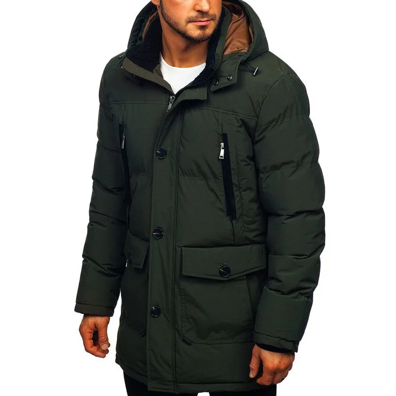 Mid-length Coat Men Winter Removable Hooded Tooling Cotton Jackets Outdoor Sports Warm Jacket Plus Size Korean Clothes
