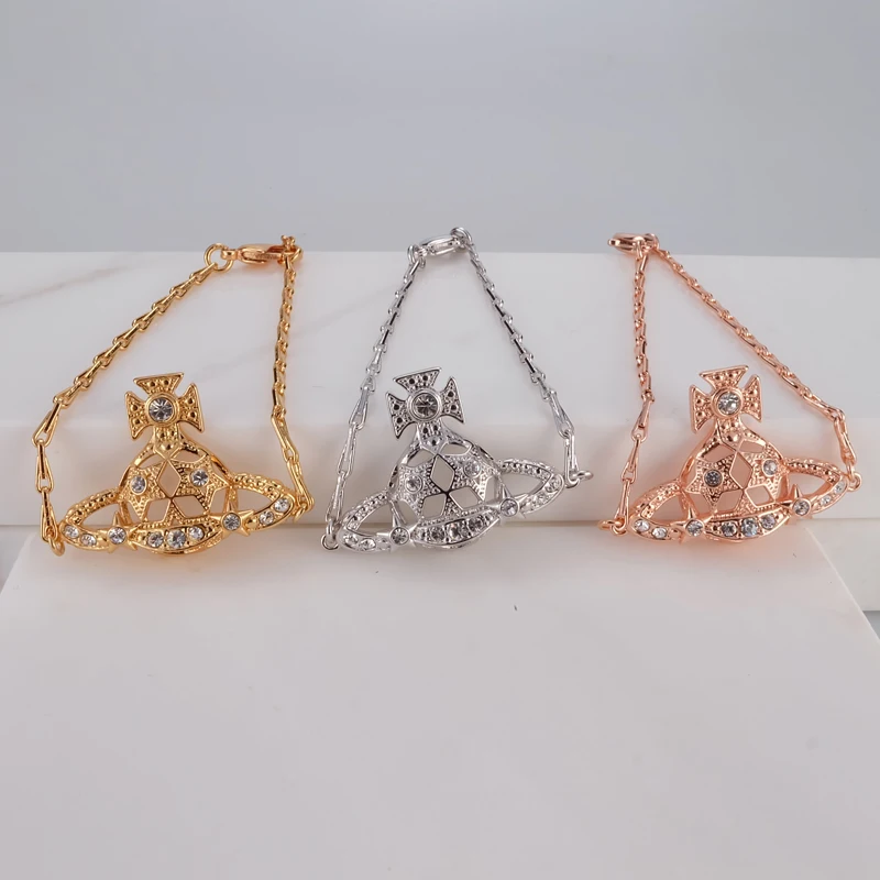 

Популярный браслет vi35in West Queen со вспышкой, бриллиантами, полым Сатурном, семя подсолнуха, Модные женские ювелирные изделия в стиле панк, то ж...