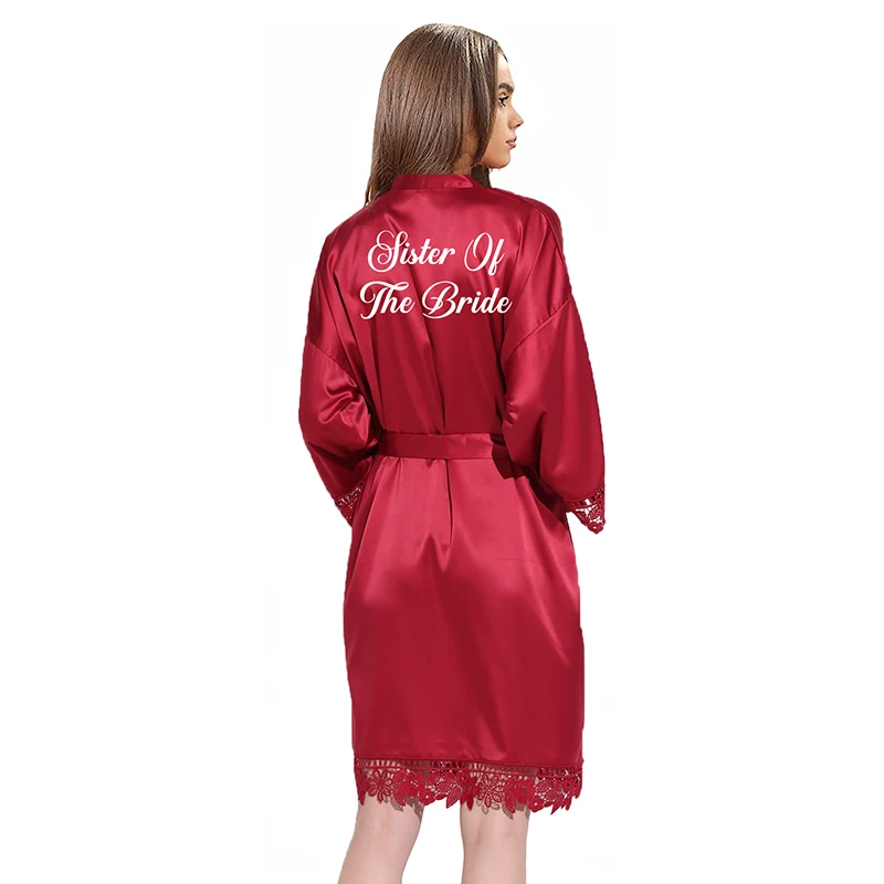 Bride Robe Bridesmaid Robes Lace Robe Short Silk Robe Lace Kimono Robe Satin Bridal Party Robes for Women Bathrobe Burgundy