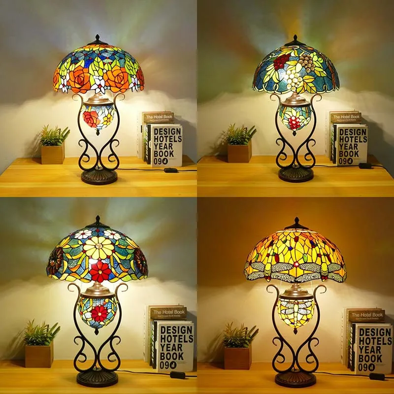 

Desktop Creative Art Dorm Lamp Retro Stained Glass Lamp European and American Color Bedroom Lamp Home Decoration