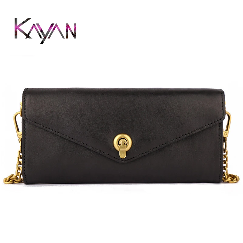 

New Genuine leather Women's handbag fashion Chain underarm bag ladies Baguette Envelope Flap shoulder bag