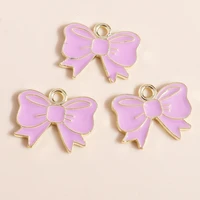 10pcs diy cute girls enamel purple pink bowknot charms pendants for necklaces earrings diy jewelry making accessories