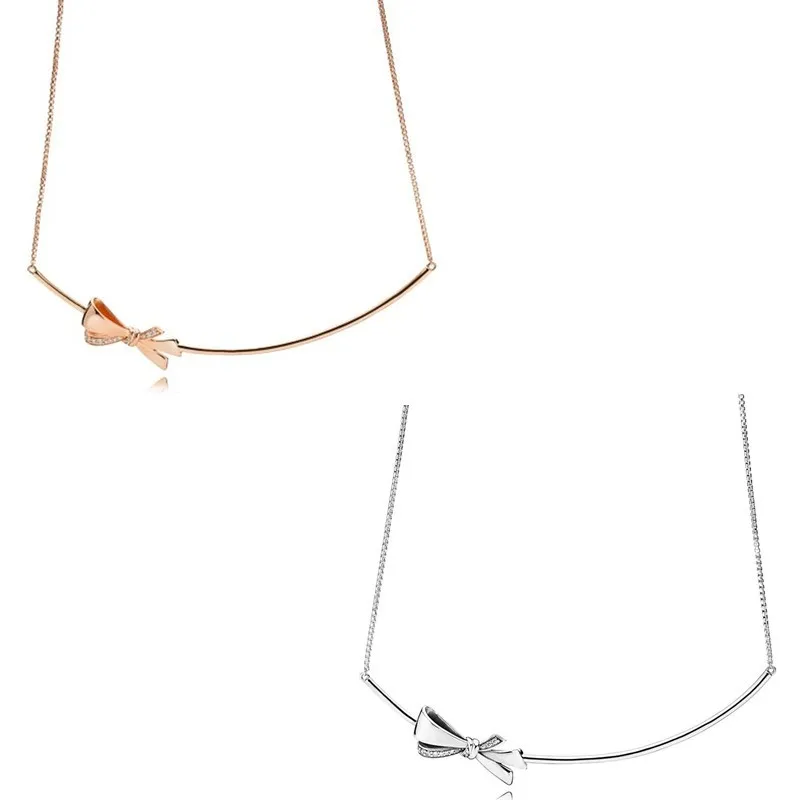 

Женское колье из серебра 925 пробы, с блестящим бантом и скользящей застежкой