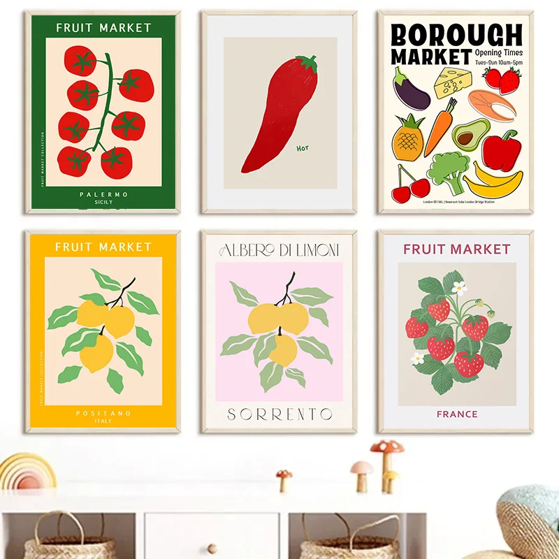 Colorful Cartoon Fruit Strawberry Lemon Tomato Printing Poster Abstract Food Decoration Canvas Painting Bedroom Wall Art Decor