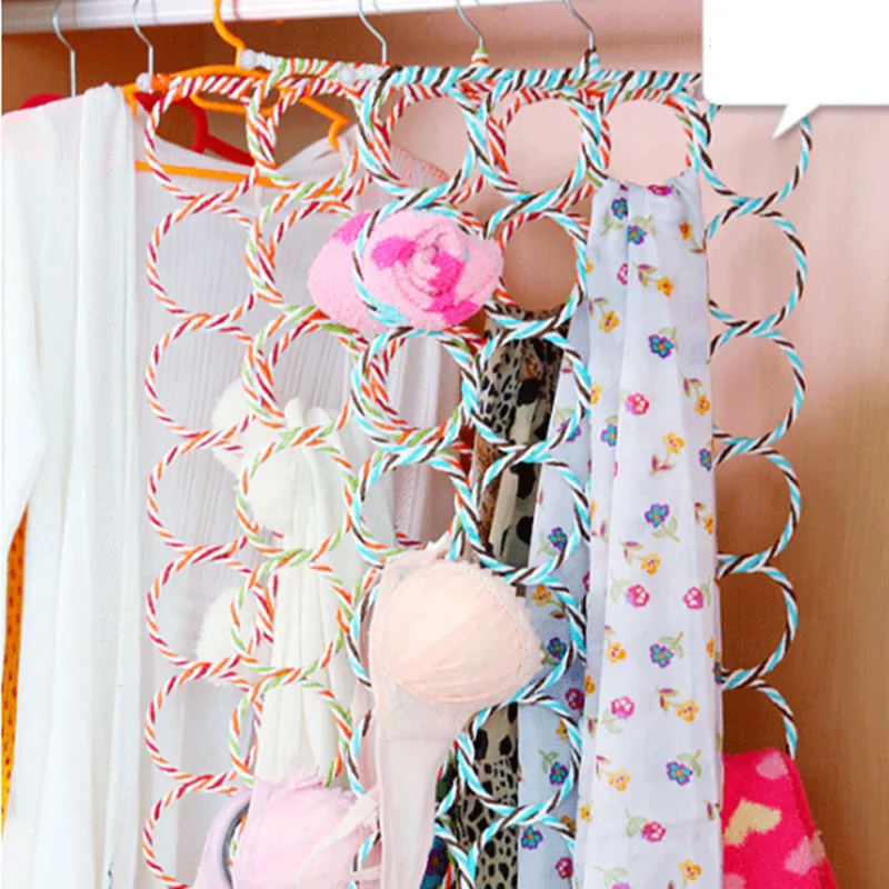 

28-hole Wardrobe Paper Rattan Hanger Household Multi-functional Foldable Scarf Belt Tie Storage Hanger Silk Scarf Display Stand