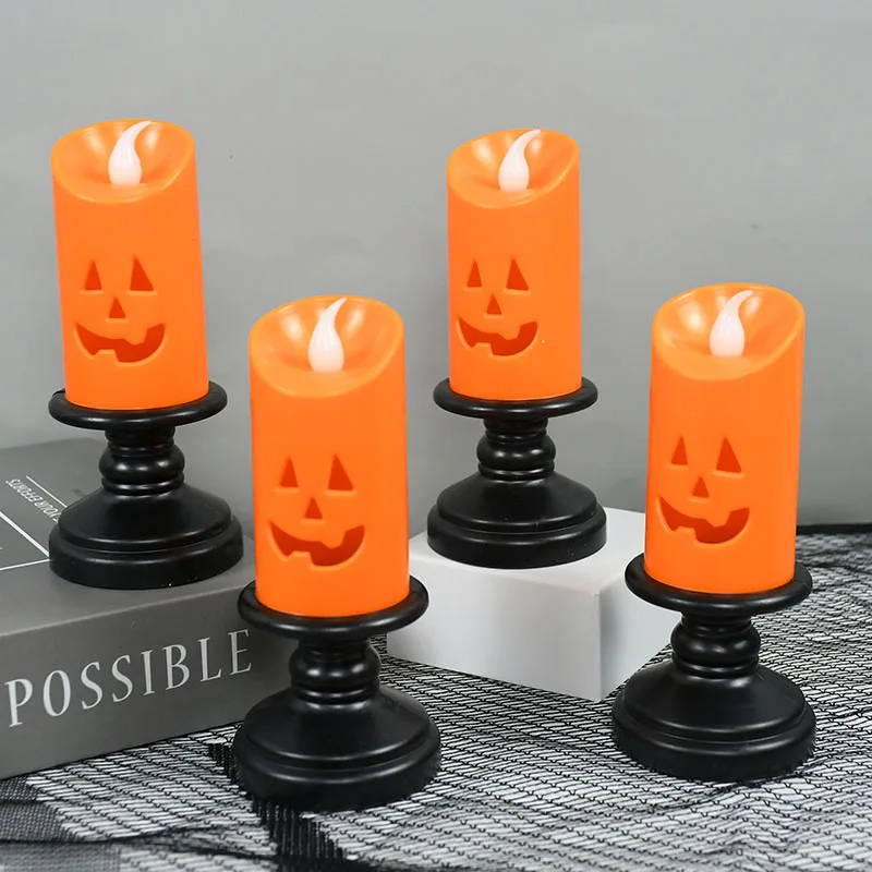 

Halloween LED Candle Light Colorful Pumpkin Candlestick Table Decor Halloween Carnival Party Decoration Horror Props Kids Gifts