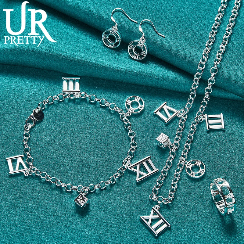 

925 Sterling Silver Irregular Trapezoidal Circular Pendant Set Fashion Gift Women's Party Wedding Charm Jewelry