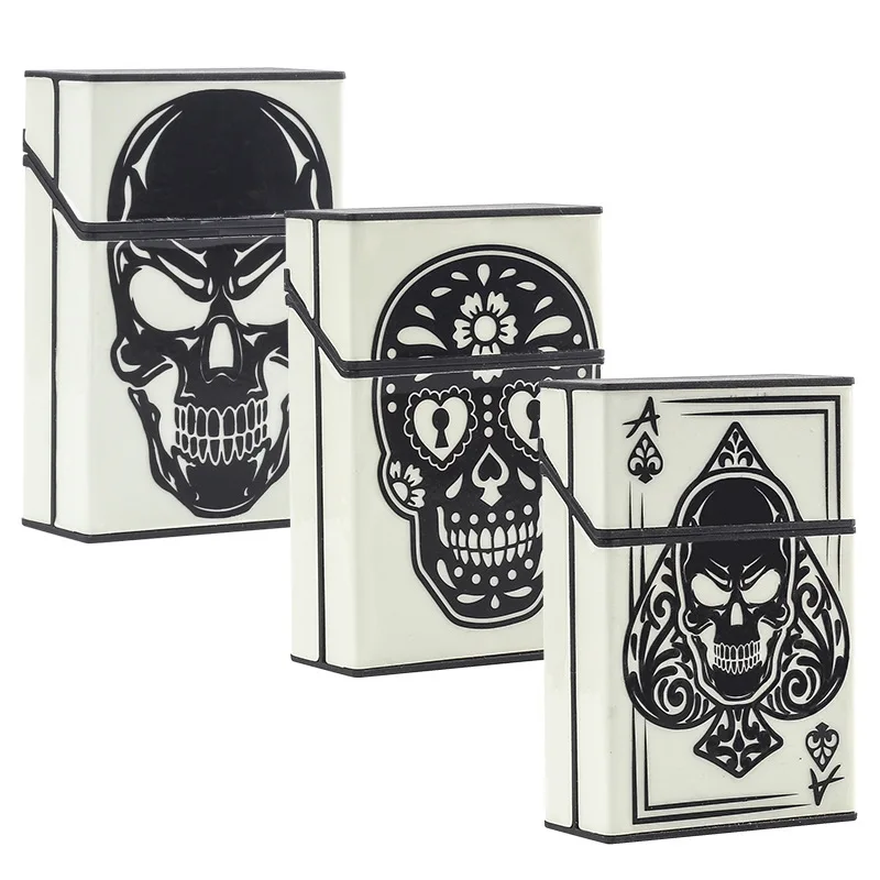 

Creative Luminous Skull Cigarette Case Smoke Box Portable Tobacco Holder 20 Cigarettes Container Smoking Accessories Men's Gif