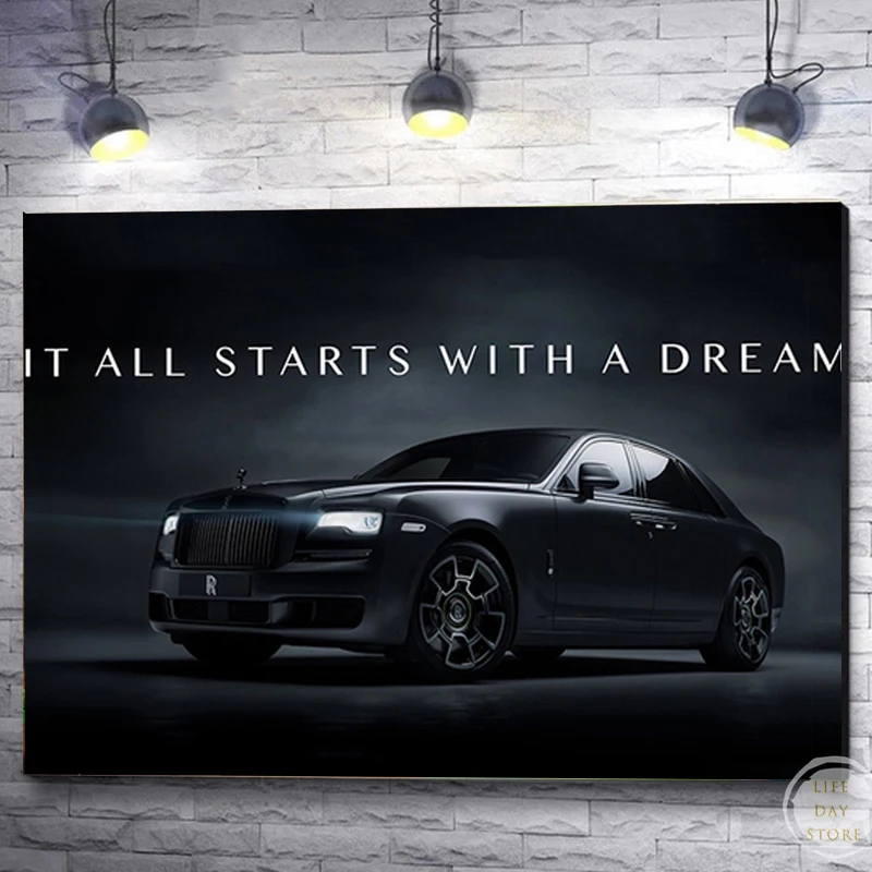 

Это все будет мечта черный спортивный автомобиль Rolls-Royce мотивирующие цитаты постер настенное Искусство Холст Картина Автомобили Печать оф...