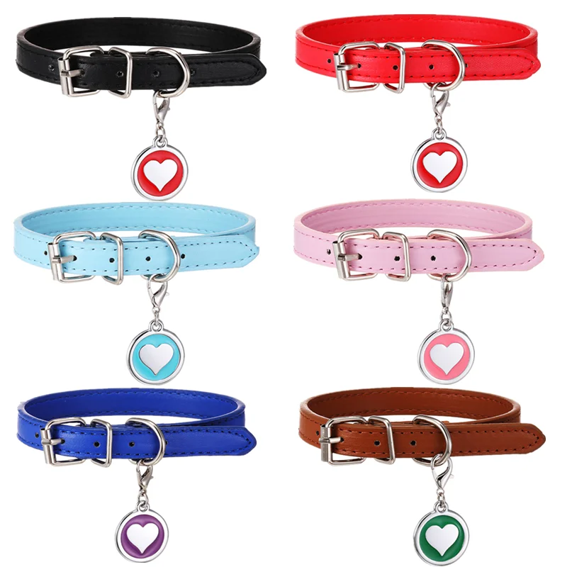 

Ошейник из искусственной кожи для домашних животных, регулируемый ошейник для собак из нержавеющей стали, металлическая бирка для любимых, ...