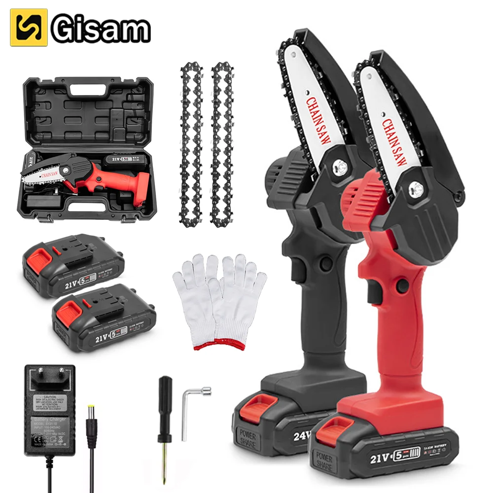 

Gisam Powerful Electric Saw Chainsaw 4 inch Cordless Battery Pruning Saw Portable Handheld Rotary Tools for Cutting Woodworking