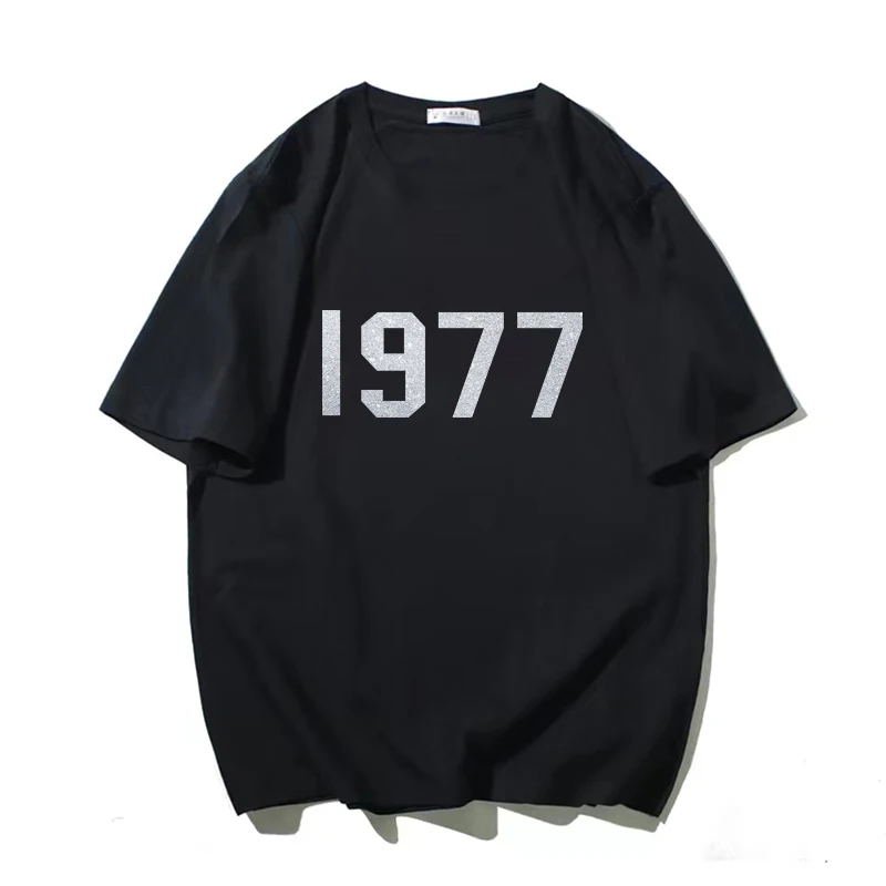 

Футболка мужская оверсайз с коротким рукавом, хлопок 1977, винтажный принт, круглый вырез, Повседневная Уличная одежда, унисекс, лето