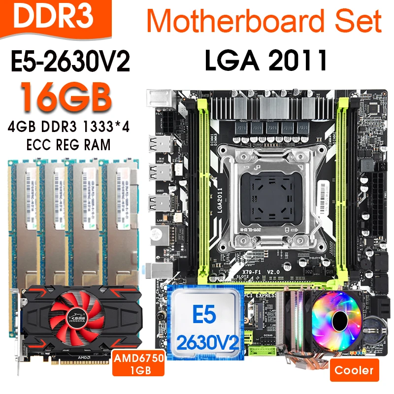 

Motherboard KIT LGA2011 E5 2630 v2 CPU 4pcs x 4GB = 16GB DDR3 ECC REG Memory HD6750 1GB Graphics Card and Cooler Set combos