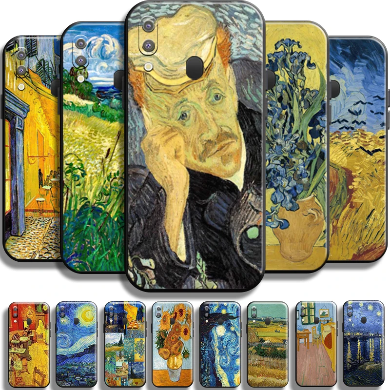 

Van Gogh Oil Painting Starry Sky For Samsung Galaxy M20 Phone Case Back Liquid Silicon TPU Black Full Protection Cover Shell