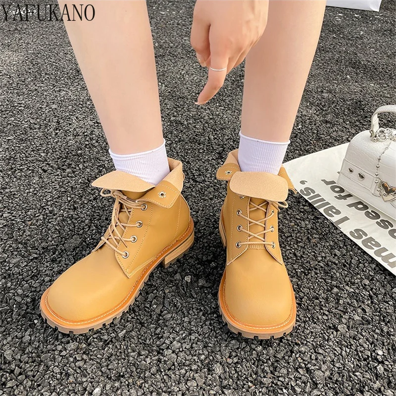 

Fashion Block Heeled Lace-up Martin Boots Retro French Casual Short Boots Non-slip Breathable Ankle Boots 2022 New Arrivals