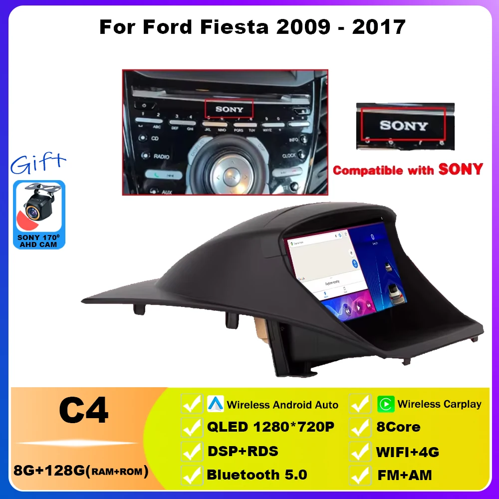 

Android 14 для Ford Fiesta MK6 2009-2017 Экран Автомобильный Радио Мультимедийный Видеоплеер Стерео Навигация GPS Беспроводной Carplay 4G BT