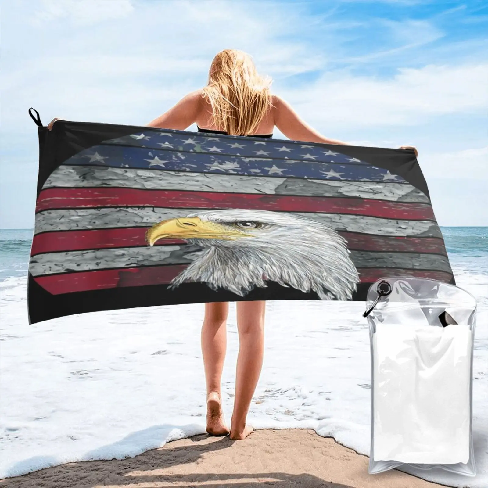 

American 4Th Of July Bald Eagle Beach Towel For Bath And Sauna Bathrobe Female Hair Towel Beach Mat Terry Towels Beach Blanket