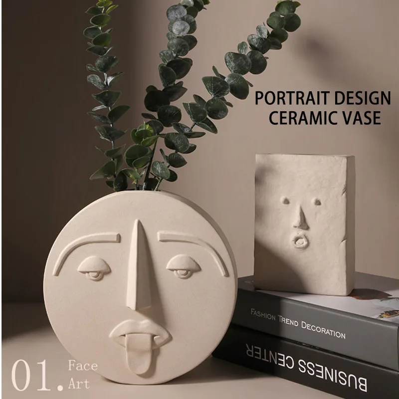 

Nordic Modern Masker Wajah Manusia Vas Keramik Dekorasi Rumah Vas Bunga Meja Matte Wajah Vas Bunga untuk Dekorasi Pernikahan