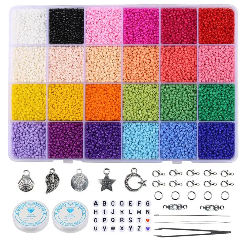

3mm Glass Seed Beads For Needlework 24 Color Glass Beaded Set For DIY Bracelet Necklace Earrings Jewelry Making Accessories