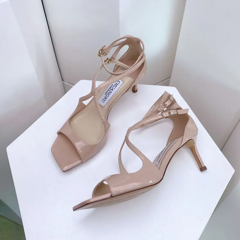 For Women Summer Shoes Gladiator Sandals 2023 New Square Head High Heels Stiletto Fashion Ladies Shoes Luxury Brand Woman Shoes