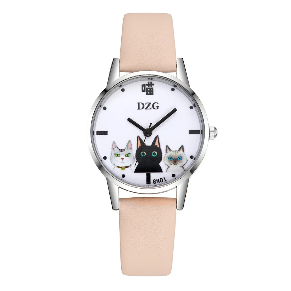 New thin simple three-meow belt watch female cute girlish student quartz | Наручные часы