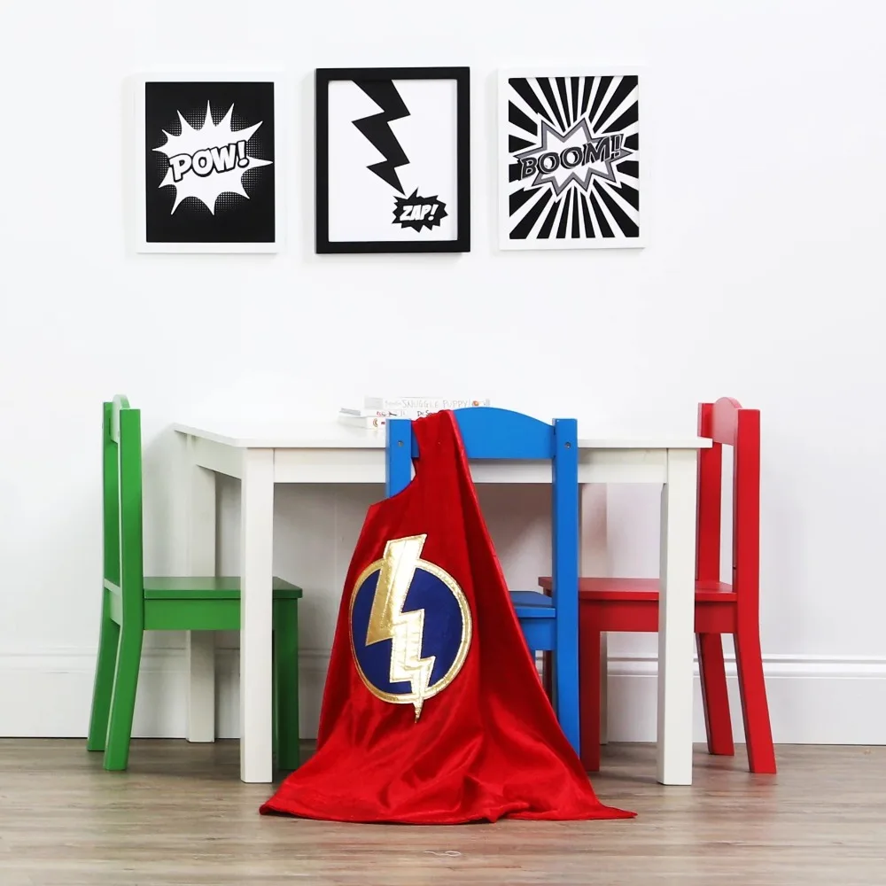 

Kids Wood Table and 4 Chairs Set, White & Primary, For Ages 3+