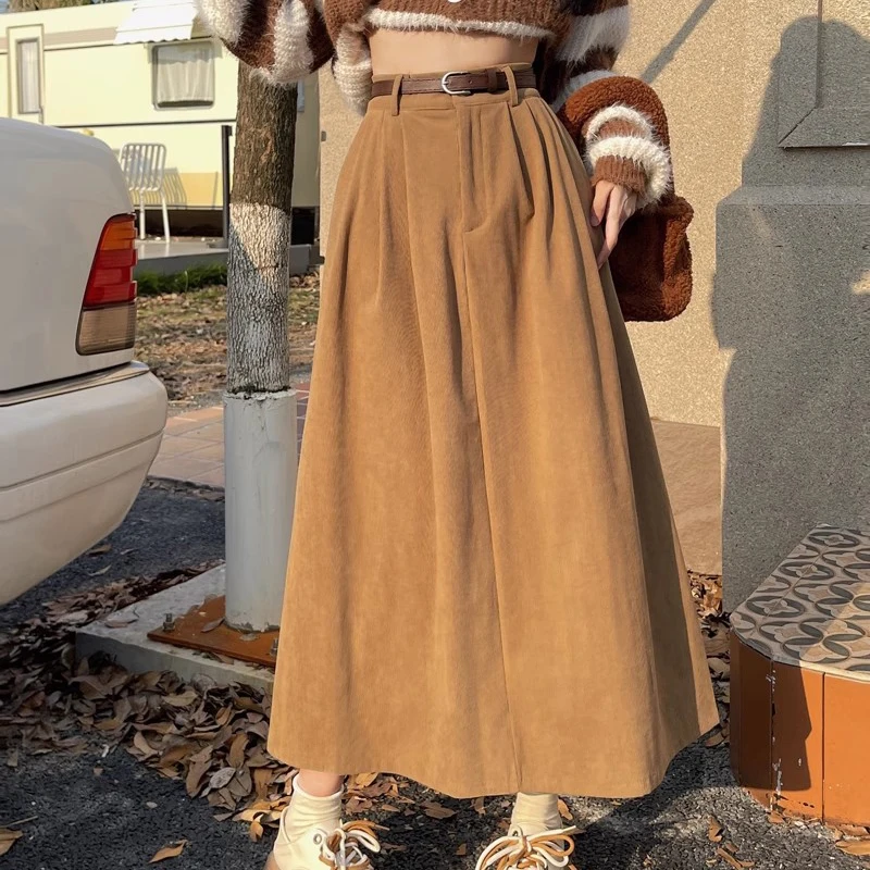 Женская винтажная Вельветовая юбка миди с поясом C.New S трапециевидная