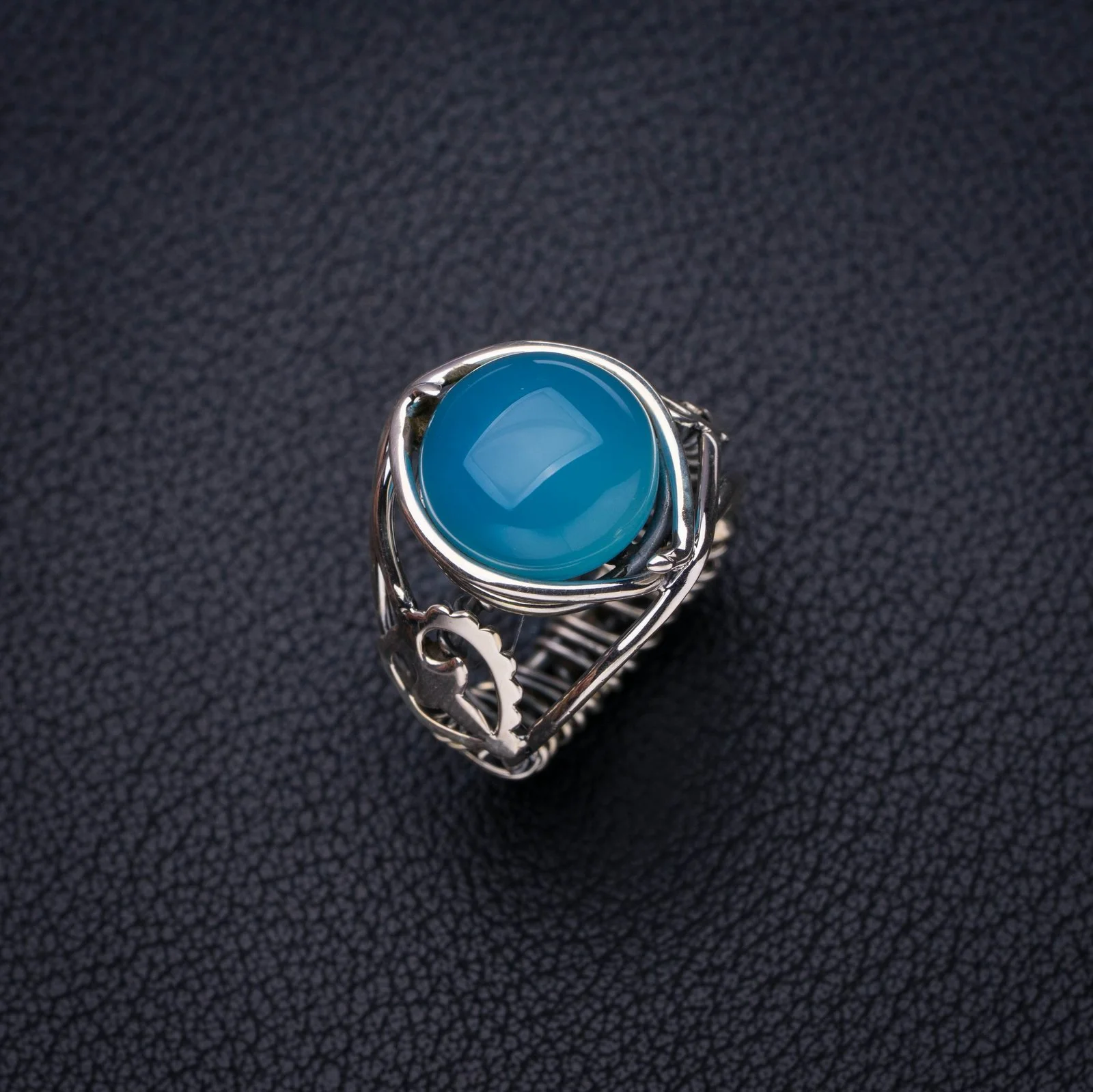 

StarGems Природный халцедон ручной работы фотосеребряное кольцо 5,75 E7472