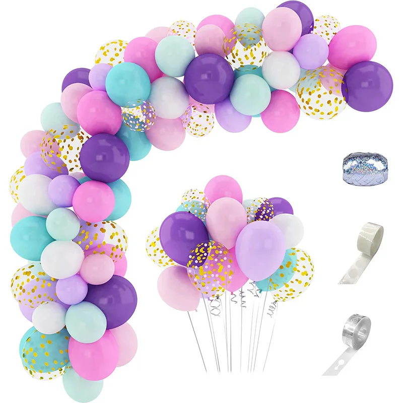 

SURSURPIRSE Purple Pink Blue Balloon Garland Arch Kit Gold Confetti Balloon Set for Birthday Party Weeding Anniversary Supplies