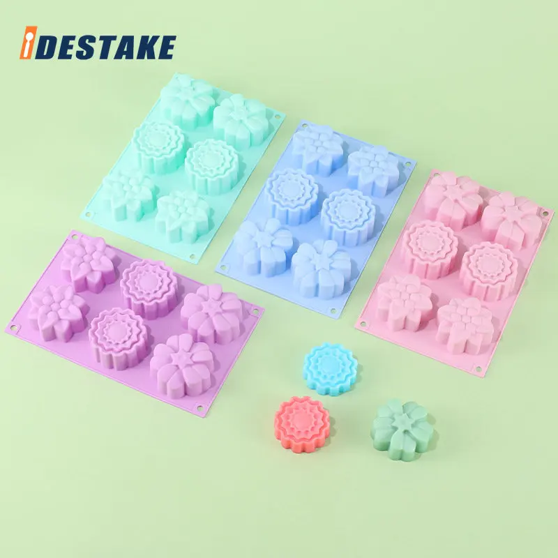 

Flower Shape Chinese Moon Cake Mold 6 Holes Silicone Pudding Cake Mould Multi-purpose Soap Jelly Tools Kitchen DIY Baking Tool