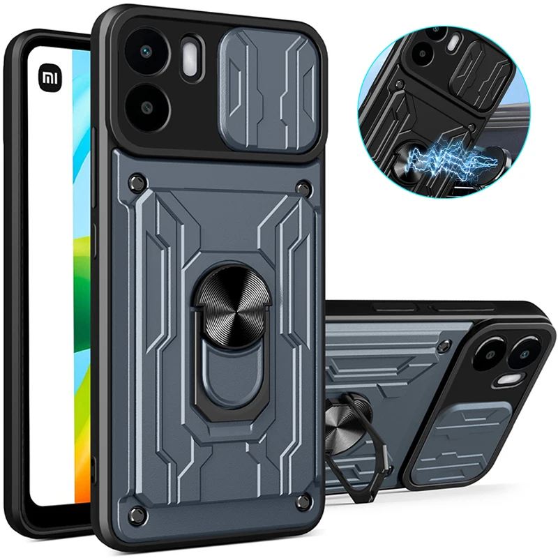 

For Xiaomi Redmi 10 5G Case Card Slot Slide Camera Protect Phone Case For Redmi 10 Redmi10 Magnetic Holder Ring Armor Back Cover