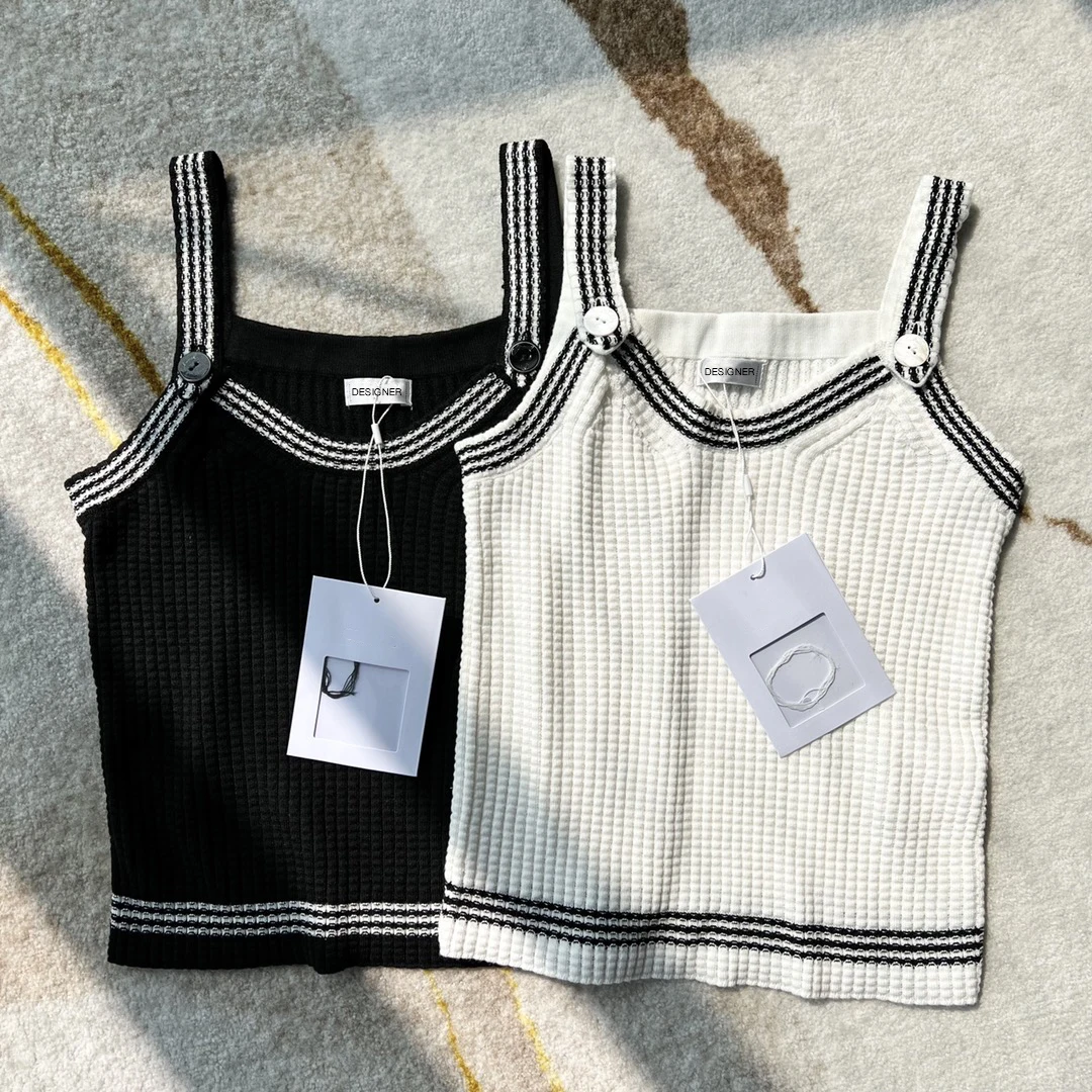 

2022 New Spring Summer Spaghetti Strap Wool Knitted Tops Vintage Sexy Sweet Chic Hit Color High Quality Clothes