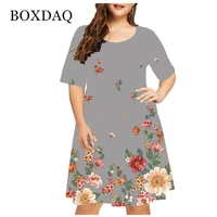 2021 vintage women flower print bohemia dress casual short sleeve o neck loose dress summer fashion ladies dresses plus size 4xl
