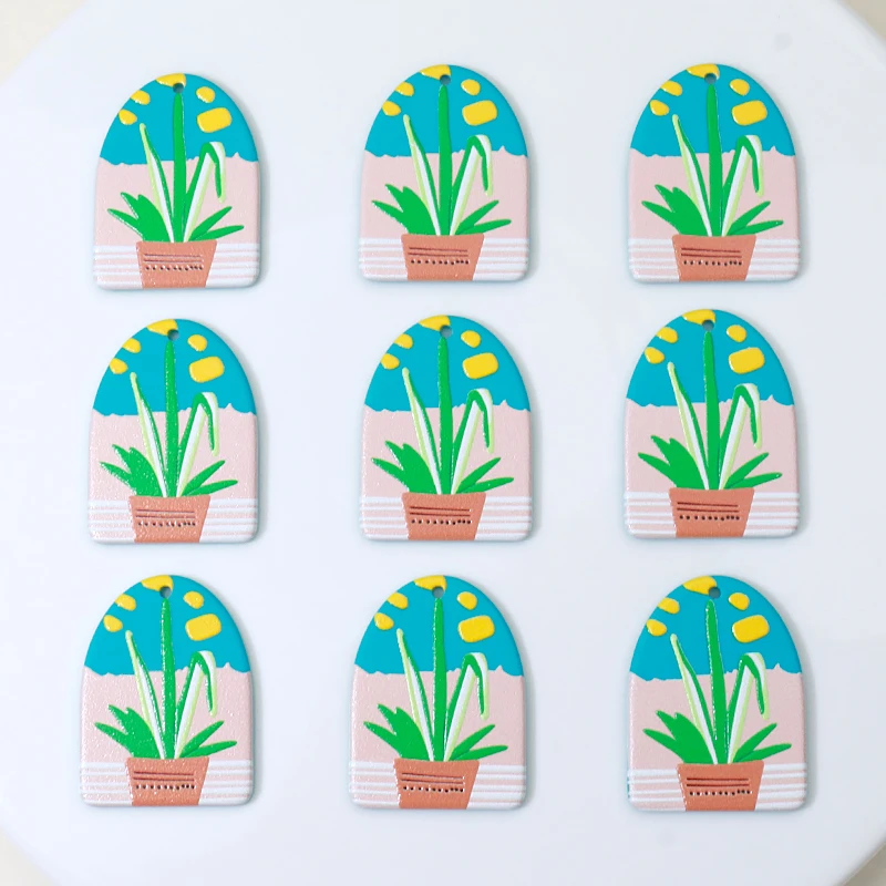

10pcs 30x40mm Potted Plants Acrylic Print Charms for Earring Keychain Party Christmas DIY Jewelry Making Accessories Hole 2mm