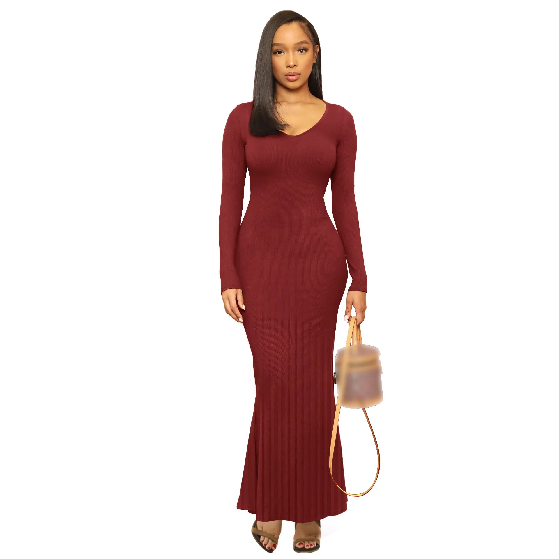 

Elegant Long Knitted Dress For Lady Long Sleeve Female Bodycon Robe Girls Casual Vestidos Women Pack Hip Dresses