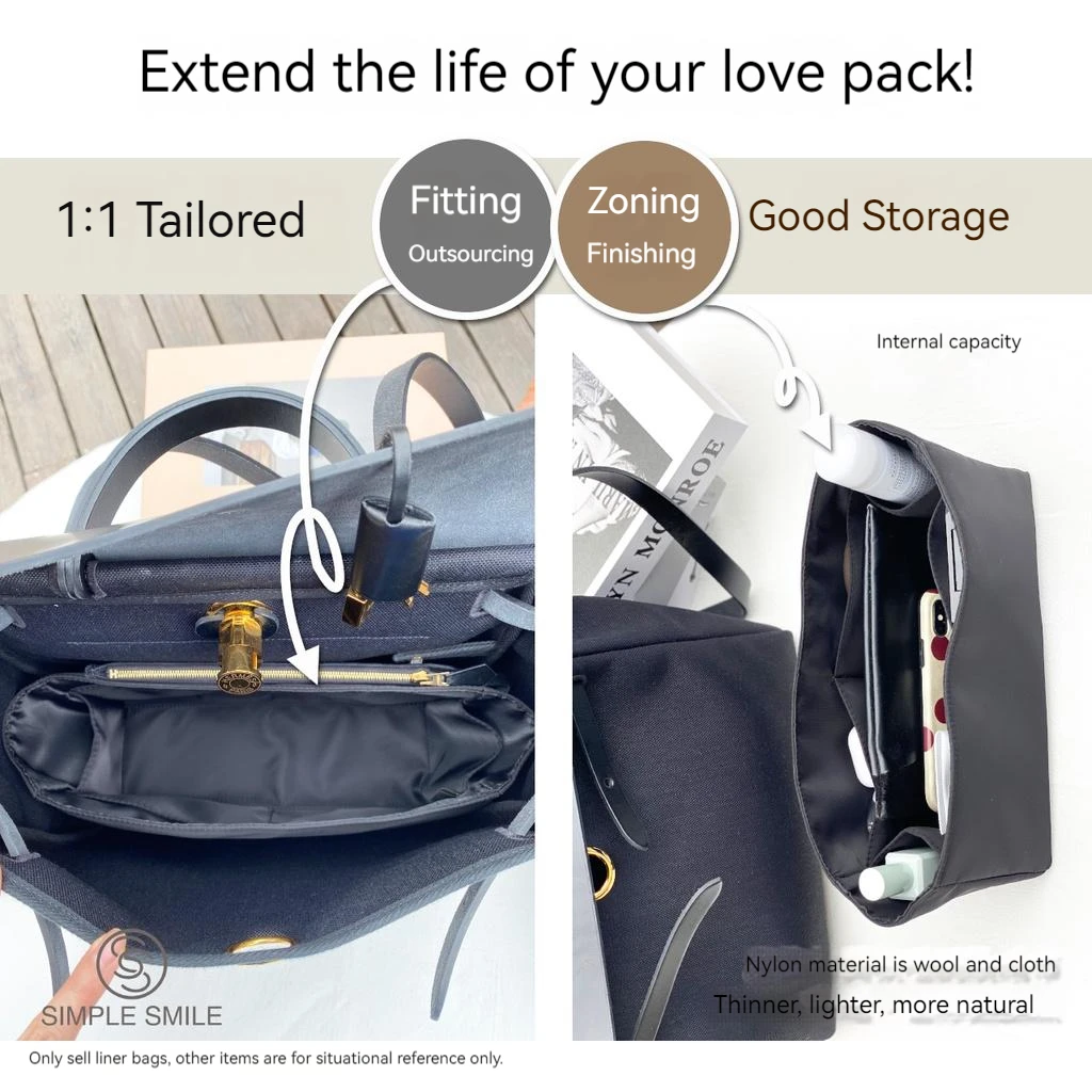 For HERMES Herbag 31/39 Make up Organizer Felt Cloth Handbag Organizer Insert Bag Travel Inner Purse Portable Cosmetic Bags