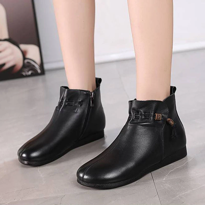 

Женские ботильоны из высококачественной искусственной кожи, однотонные Сланцы на молнии, удобные снегоступы для мам, сланцы, женская обувь ...