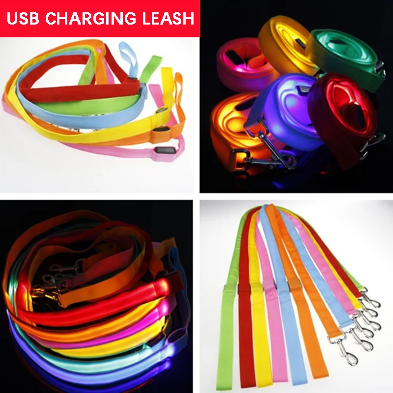 

Nylon Led Light Leashes Pet Leash Night Safety Led Flashing Glow In Dark Dog Collar Supplies Cat Drawing Small Dogs Leash 120Cm